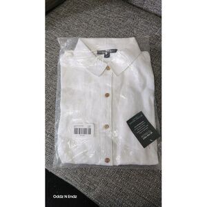 Boston Proper‎ White Linen long sleeve Button Down Shirt Size L Classic Style